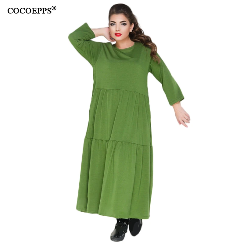 COCOEPPS новые свободные 5XL 6XL плюс размер платье женское однотонное с длинным
