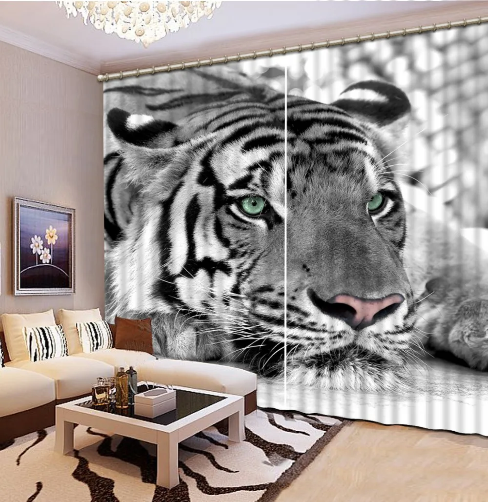 

Black and white tiger 3D Blackout Window Curtains For Living Room kids Bedroom Drapes Cortina Rideaux Customized size pillowcase