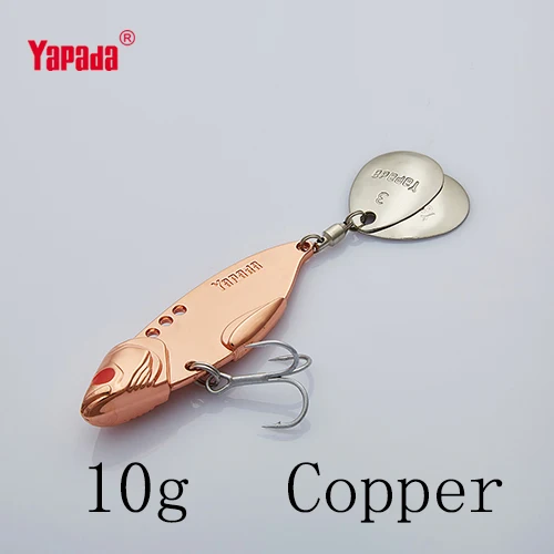 YAPADA VIB 304 стальной батальон 10g/15g/20g/25g тройной крючок+ вращающиеся блестки 50 мм/57 мм/62 мм/65 мм Металлические разноцветные рыболовные приманки - Цвет: Copper 10g