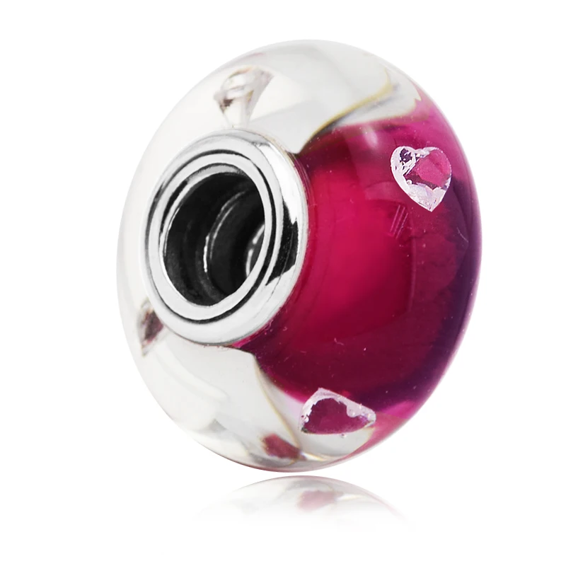 Cerise сердце муранские стеклянные бусины Сделай Сам Подходит для Pandora браслет 100% 925