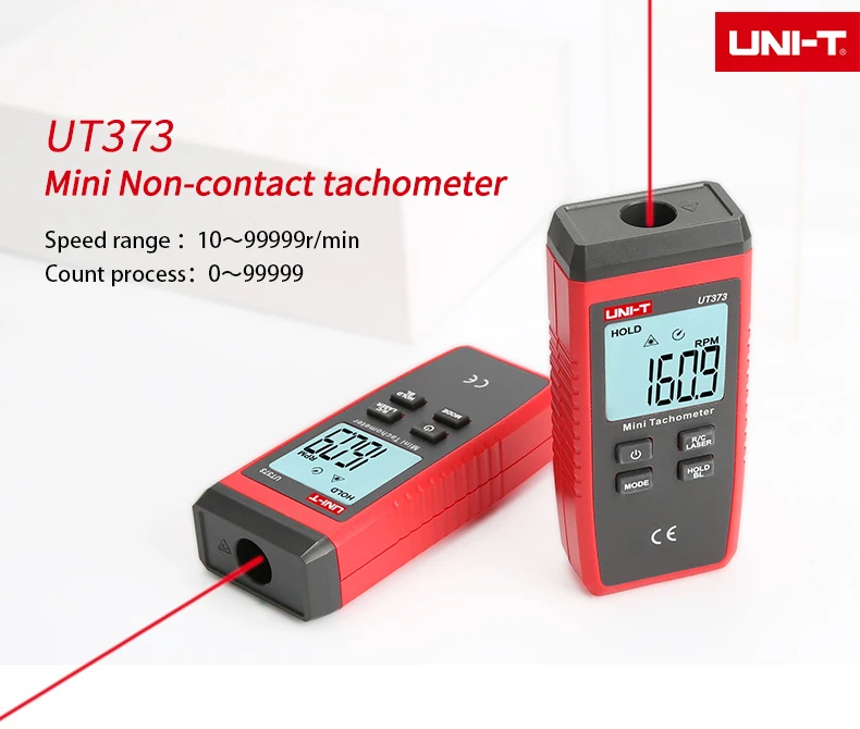 UNI-T UT373 Мини цифровой лазерный тахометр Бесконтактный тахометр диапазон оборотов 10-99999 ОБ/мин Тахометр одометр км/ч подсветка
