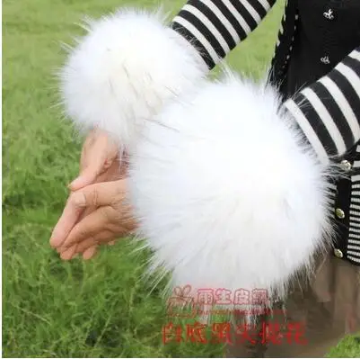 Нарукавники с большими манжетами искусственный Лисий мех|fur arm|winter handscuff sleeve |