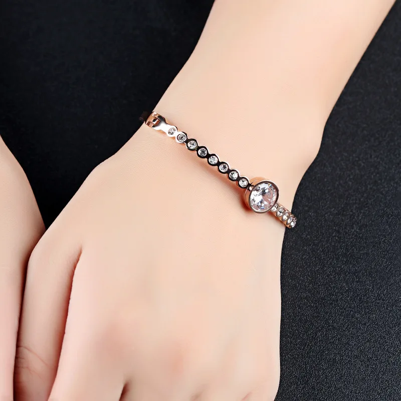 

Titanium steel bracelet, zircon bangles, female, rose gold,Fashion jewelry wholesale