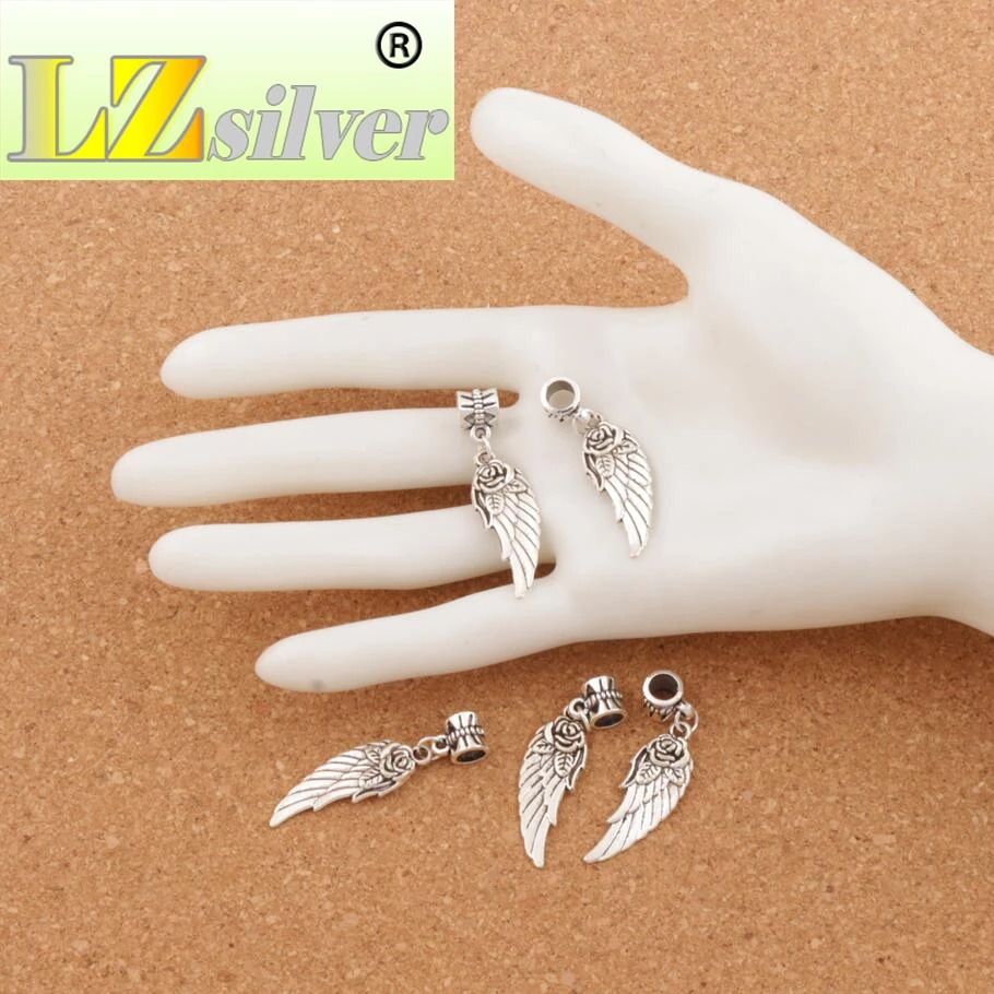 

Angel Wing w Rose Charm Beads Fit European Bracelets Jewelry DIY B1625 40.9x10.7mm 100pcs zinc alloy
