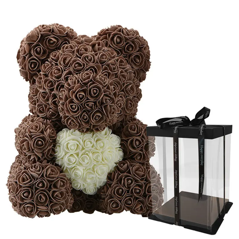 brown cream box Хит, 38 см, искусственные цветы в виде медведя черной розы для дома, свадьбы, фестиваля, сделай сам, подарки для влюбленных, Дешевые Свадебные украшения - Цвет: brown cream box