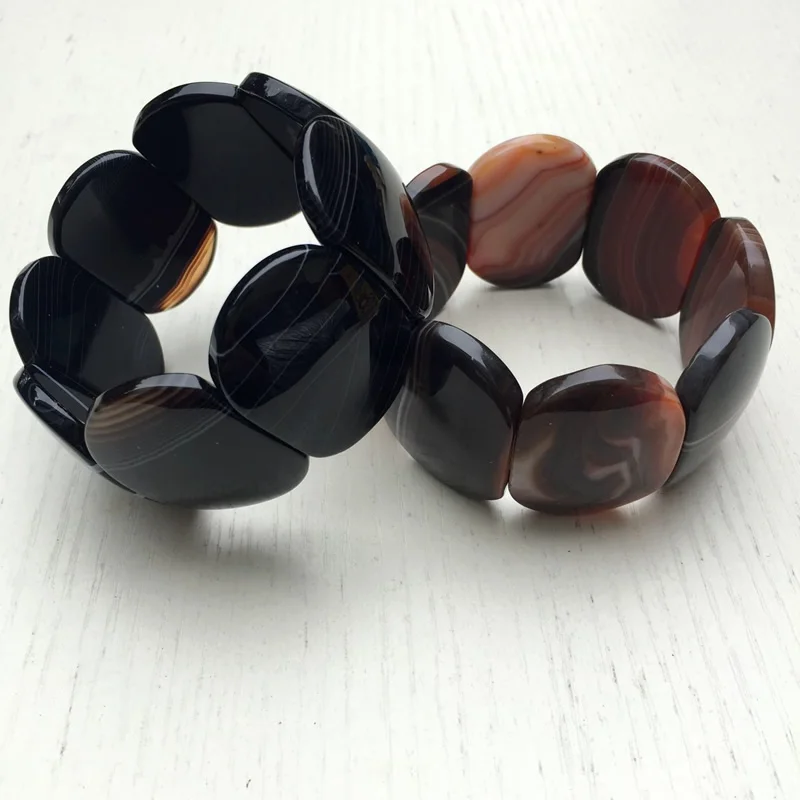 Ботсванские Агаты полосы бусины эластичный браслет Уникальный Шарм Bangle" L