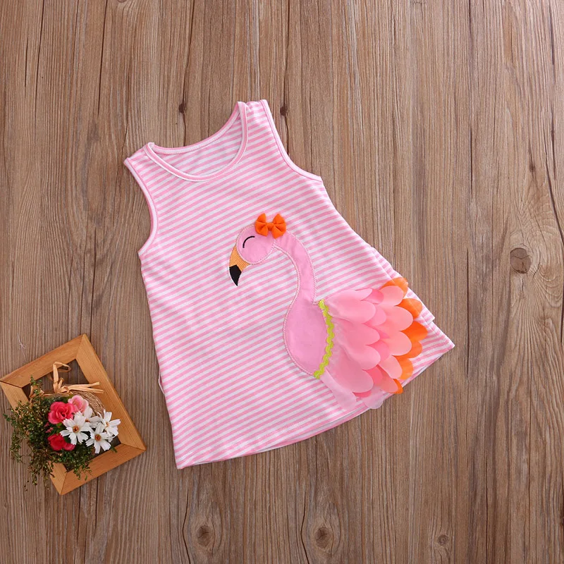 Summer Fashion Sweet Lovely Infant Baby Girls Dress Sleeveless O-Neck Pink Striped Swan A-Line Knee-Length | Детская одежда и