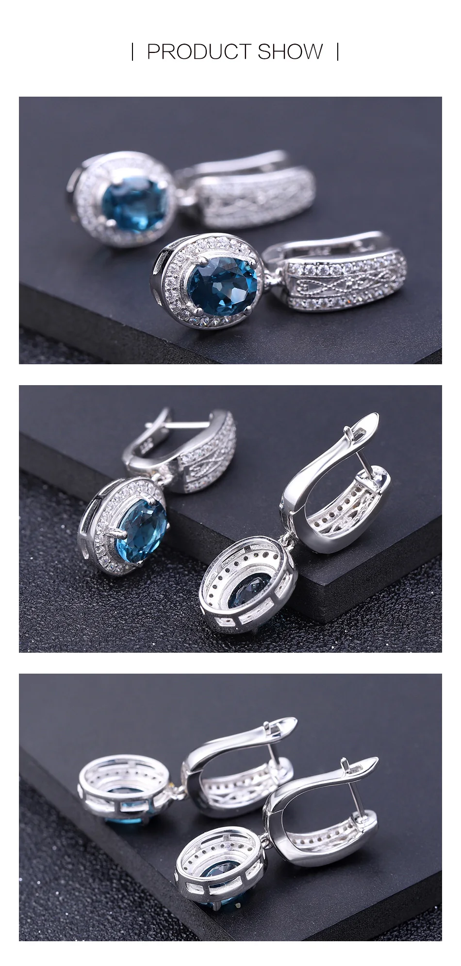 GEM'S BALLET 3.15Ct натуральный Лондон Голубой топаз Драгоценный Камень Висячие серьги 925 пробы серебряные классические серьги хорошее ювелирное изделие для женщин