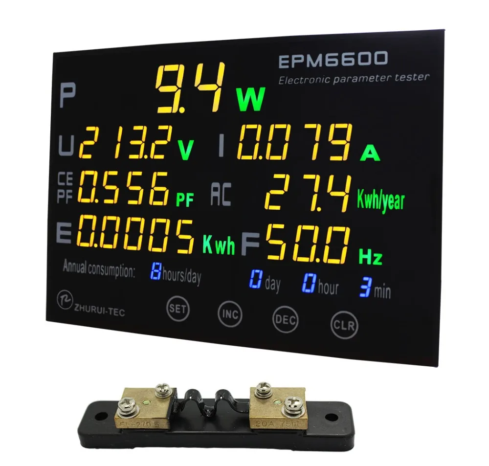 EPM6600 20A/6kw Однофазный AC Ватт метр цифровой кВтч метр анализатор мощности/с многоцветным светодиодный displayer