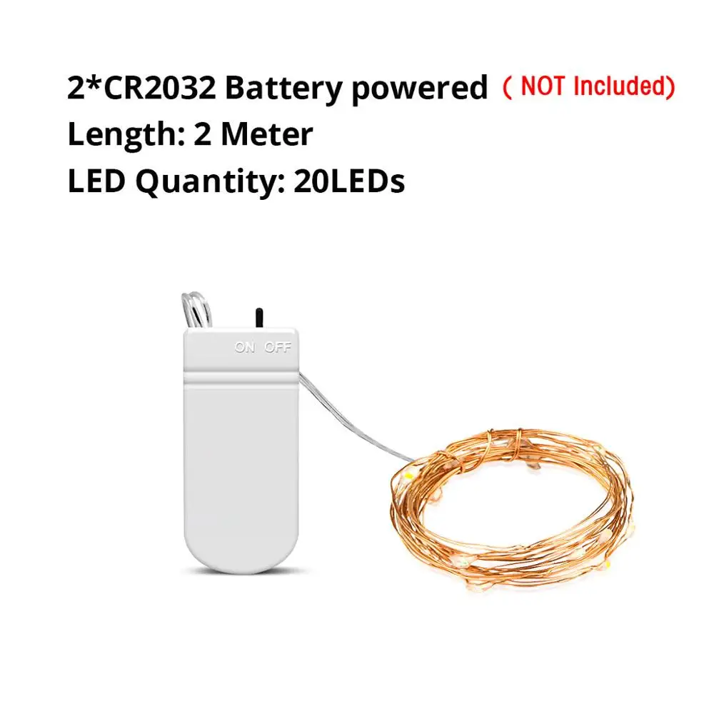 CR2032 Battery 2M Светодиодный светильник 2 м, 5 м, 10 м, 20 м, светодиодный светильник для шкафа, гибкий медный провод, светодиодный светильник для рождества, свадьбы, вечеринки, домашний декор, светильник ing - Цвет: CR2032 Battery 2M
