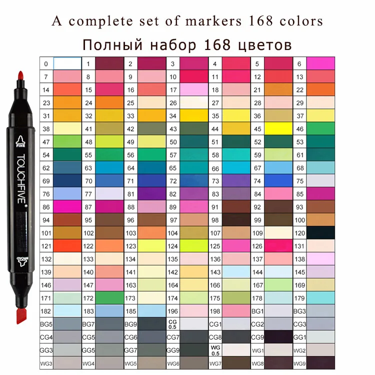 Black 168 colors Маркер TouchFIVE 30/40/60/80/168 Цвета Арт Набор маркеров с двойной головкой художественный эскиз жирной ручка для рисования манги Набор для рисования - Цвет: Black 168 colors