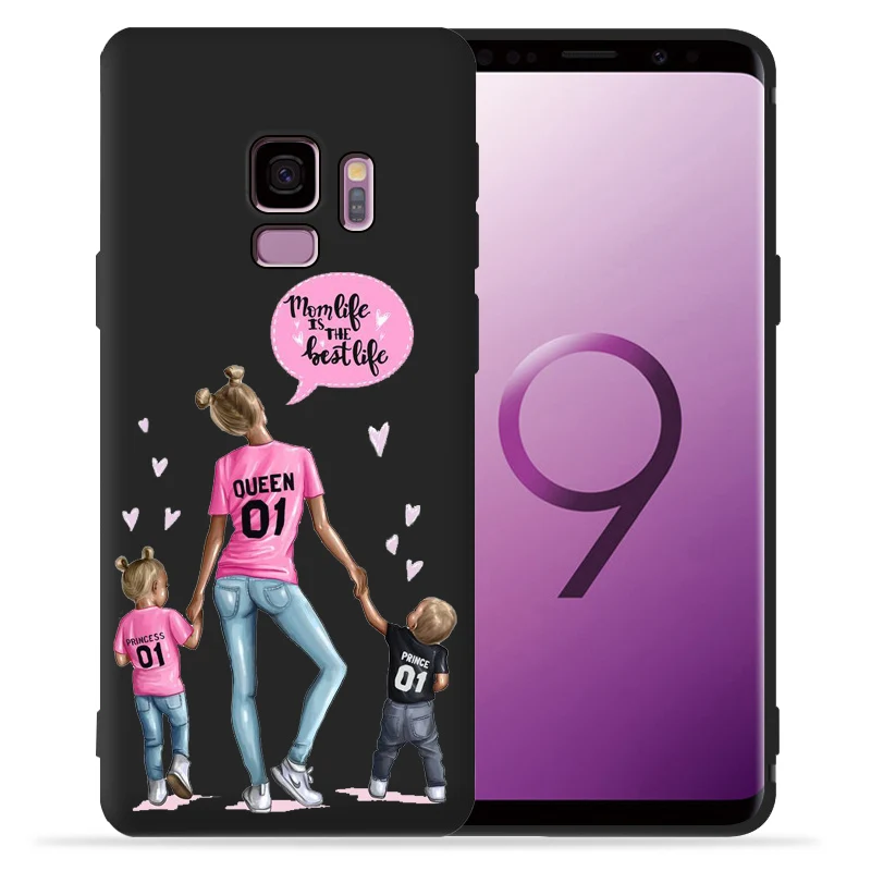 Мягкий Черный Силиконовый ТПУ чехол для Samsung Galaxy S8 S9 S10 Plus Coque Etui Baby Mom Girl S6 S7 Edge Lite