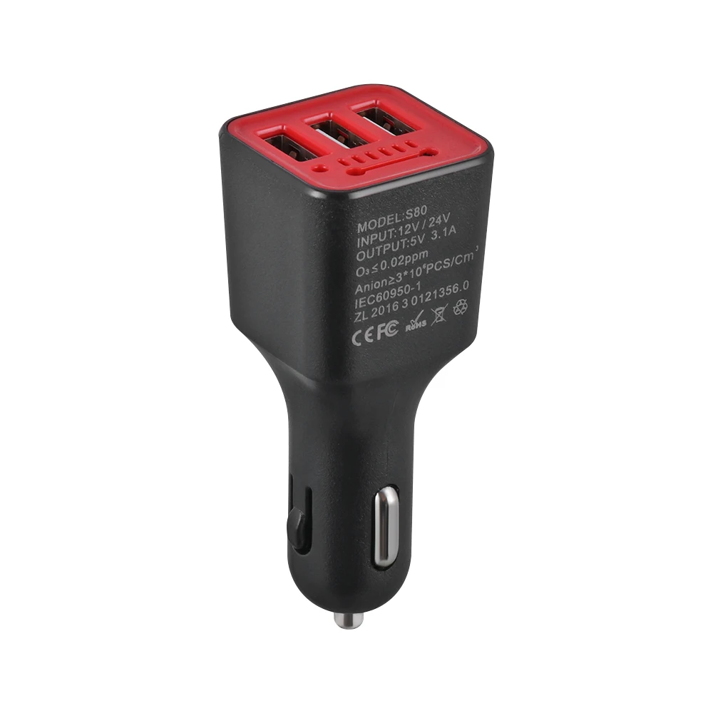 Черный Автомобильный освежитель воздуха очиститель 3 USB зарядное устройство 2 в 1 быстрое зарядное устройство отрицательный ион ионизатор очиститель генератора - Цвет: Черный