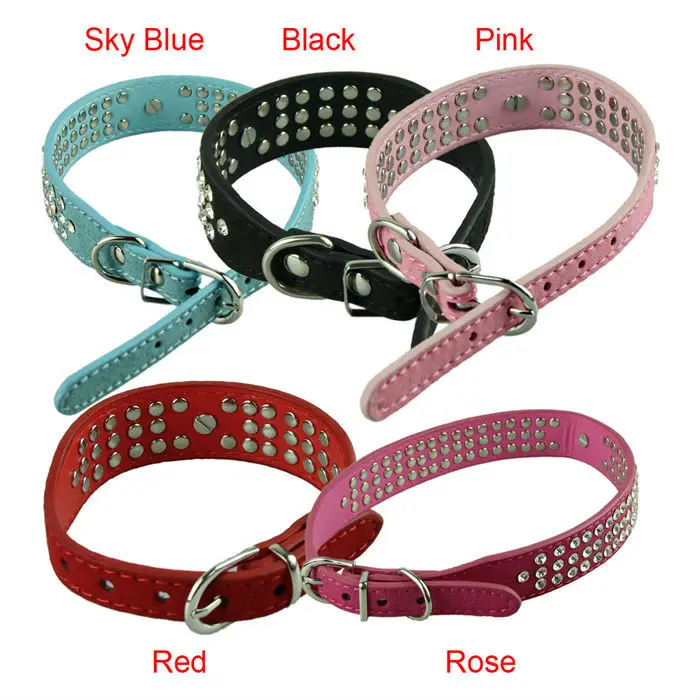 [G-Top]Essential PU Leather Dog Collar Diamante 3 Rows Crystal Rhinestone Pet S Code | Дом и сад