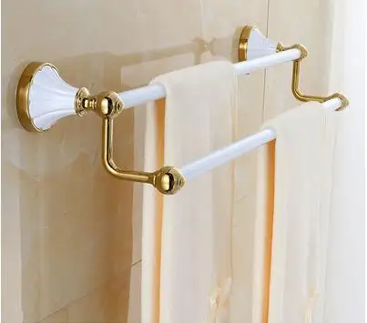 double towel bar Набор аксессуаров для ванной комнаты Золотой и белый держатель бумаги, полотенцесушитель, держатель мыла, вешалка для полотенец, стеклянная полка, Крючки набор оборудования для ванной комнаты - Цвет: double towel bar