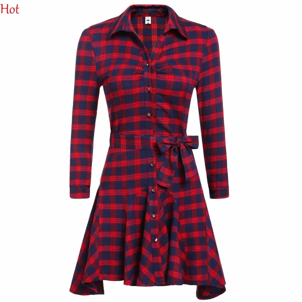 Новое весенне-осеннее платье женское клетчатое Хлопковое трапециевидной формы с