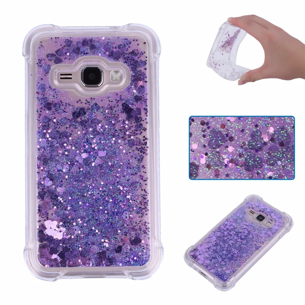 For J1 2016 Case Love Heart Glitter Dynamic Liquid Quicksand Samsung Galaxy J120 J120F Soft Silicone Back Cover |