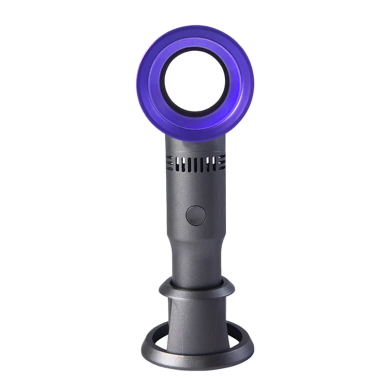 Purple Usb Перезаряжаемый съемный базовый портативный вентилятор с тремя шестернями Мини Ручной Leafless вентилятор Настольный/настольный воздушный охладитель со светодиодной подсветкой - Цвет: Purple