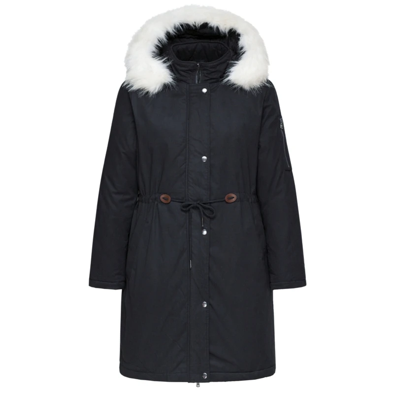 black SEMIR модные парки зимние куртки женские пальто искусственный мех с капюшоном воротник повседневные Длинные парки хлопок ватные женские пальто - Цвет: black