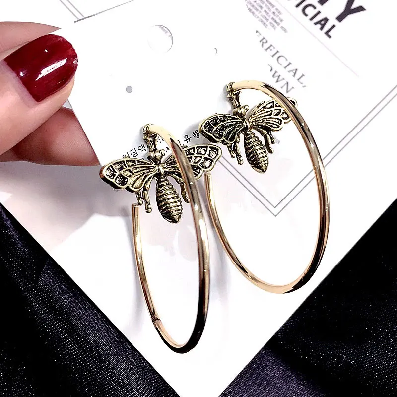 Большие брендовые серьги в стиле ретро с подвеской виде пчелы модные