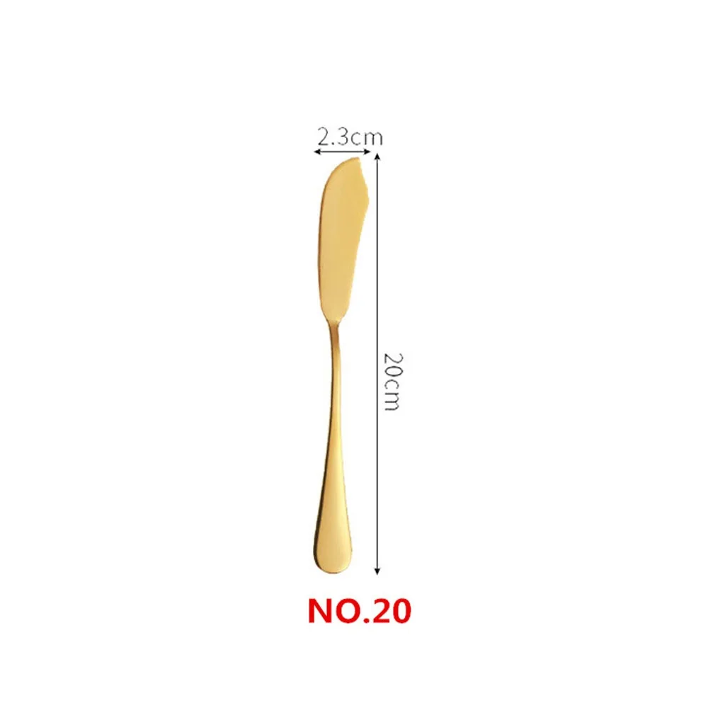 No.20 Fish Knife 1/5 комплектов, Нержавеющая сталь Золотой набор столовых приборов Зеркало Посуда Золотой столовый Услуги совки Ножи вилка Кухня аксессуары - Цвет: No.20 Fish Knife