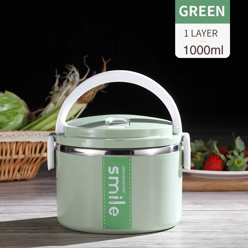 Green 1 Layer Термо-Ланч-бокс из нержавеющей стали, контейнеры с микроволновым контейнером, японский Ланч-бокс Bento для детей, контейнеры для фруктов и еды - Цвет: Green 1 Layer