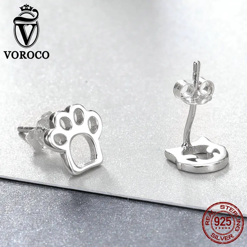 Серьги гвоздики серебряные в виде кошек и животных VSE148|Серьги-гвоздики| |