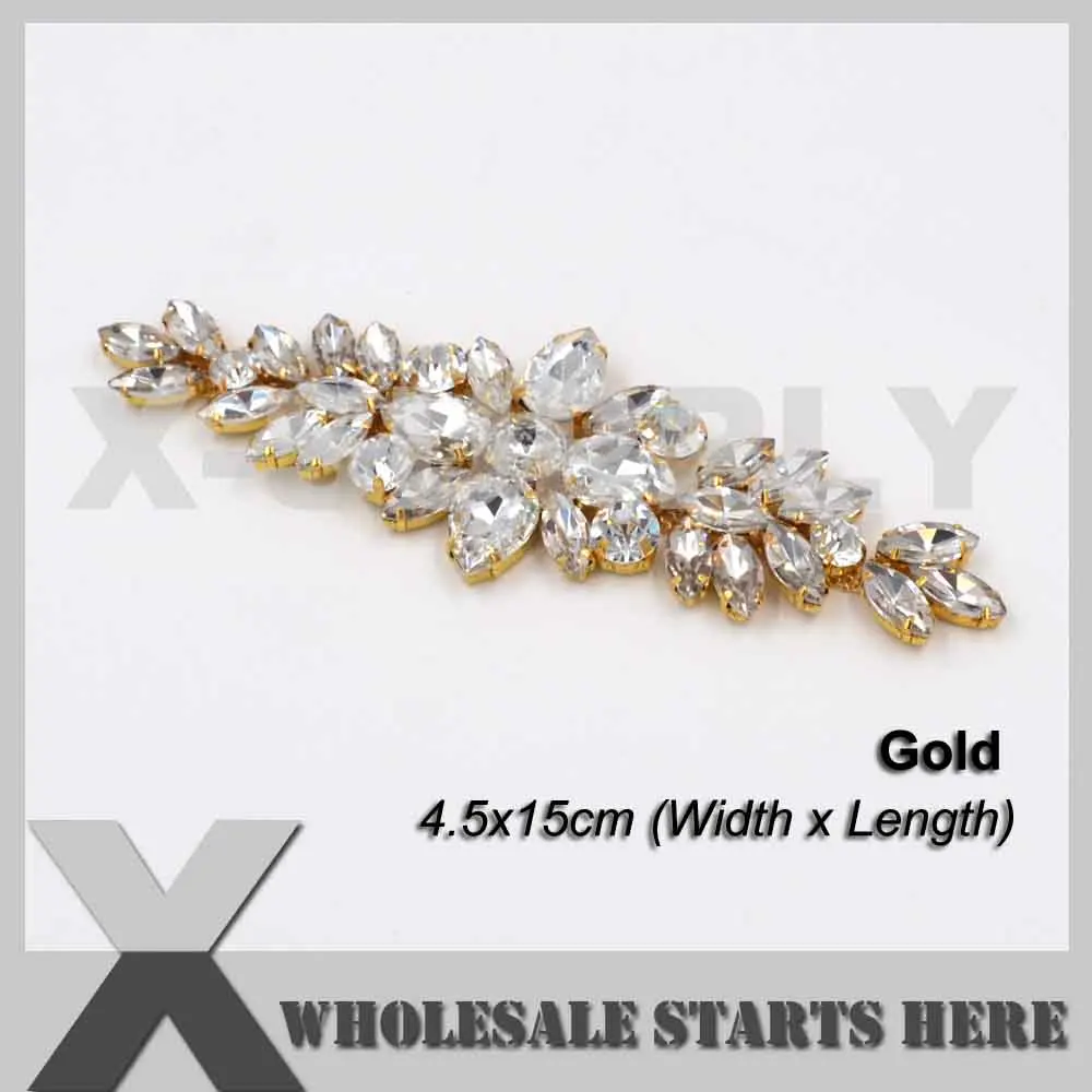 Crystal Gold 3 шт./лот) хрустальный свадебный горный хрусталь аппликация Эмблема Для Свадебный костюм платье, пояс, повязки на голову, X12-0007 - Цвет: Crystal Gold