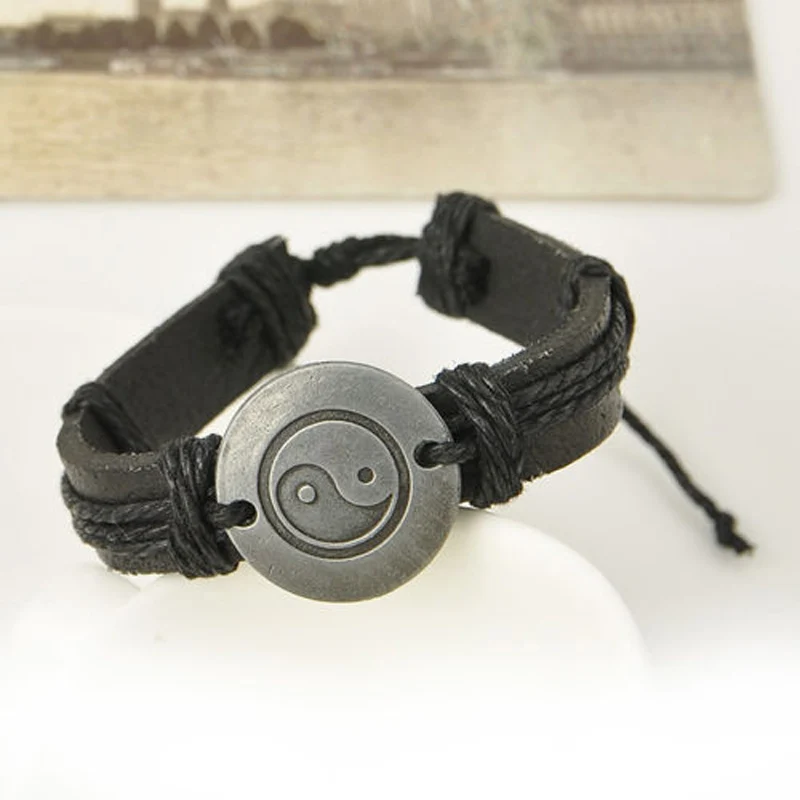 Шармы унисекс кожаный браслет Shellhard Панк Плетеный ручной работы браслеты Инь Янь