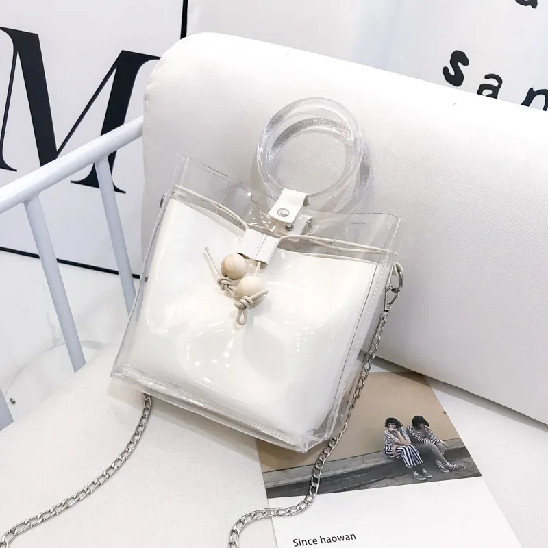 Прозрачный Drawstring девушки милые композитный мешок модные женские туфли Брендовые