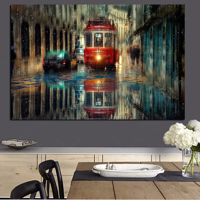 Ретро городской уличный пейзаж картина маслом на холсте плакаты и принты