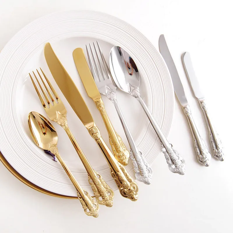 Винтажный Ретро набор посуды из нержавеющей стали 304 ножи вилки чайная ложка