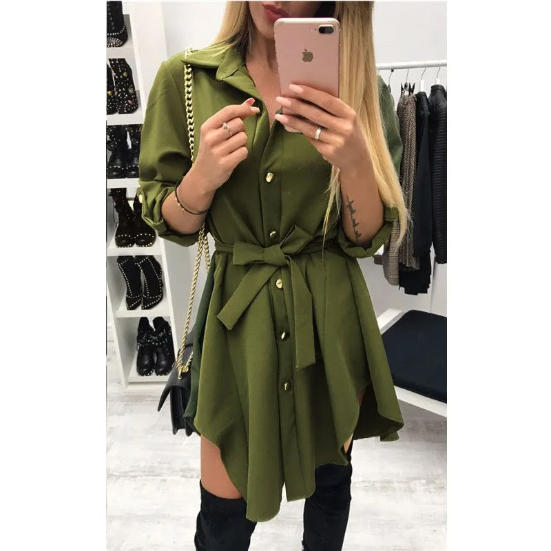 Женское асимметричное платье рубашка с длинным рукавом повседневное короткое