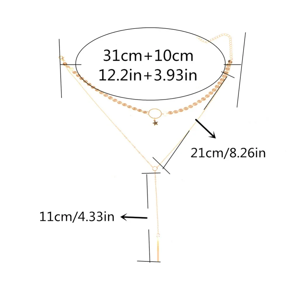 Модное ожерелье многослойное Позолоченное серебряное женское с подвесками