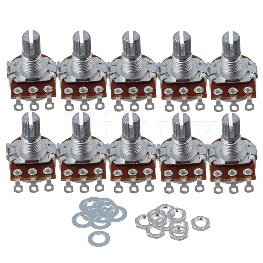 

10 x Chrome A500k 15mm Shaft 16mm Base Dia Electric Guitar Potentiometer