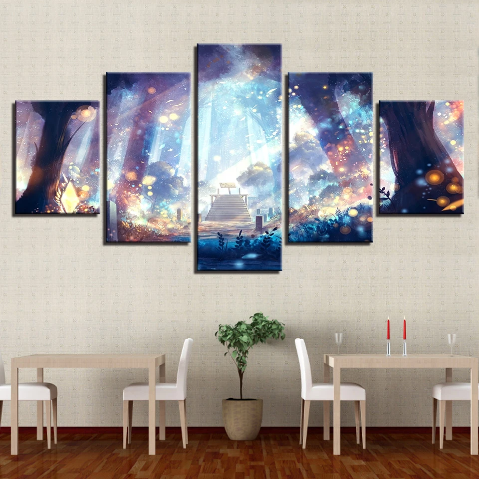 Настенный плакат с рисунком на холсте 5 шт. Лесной анимационный пейзаж живопись