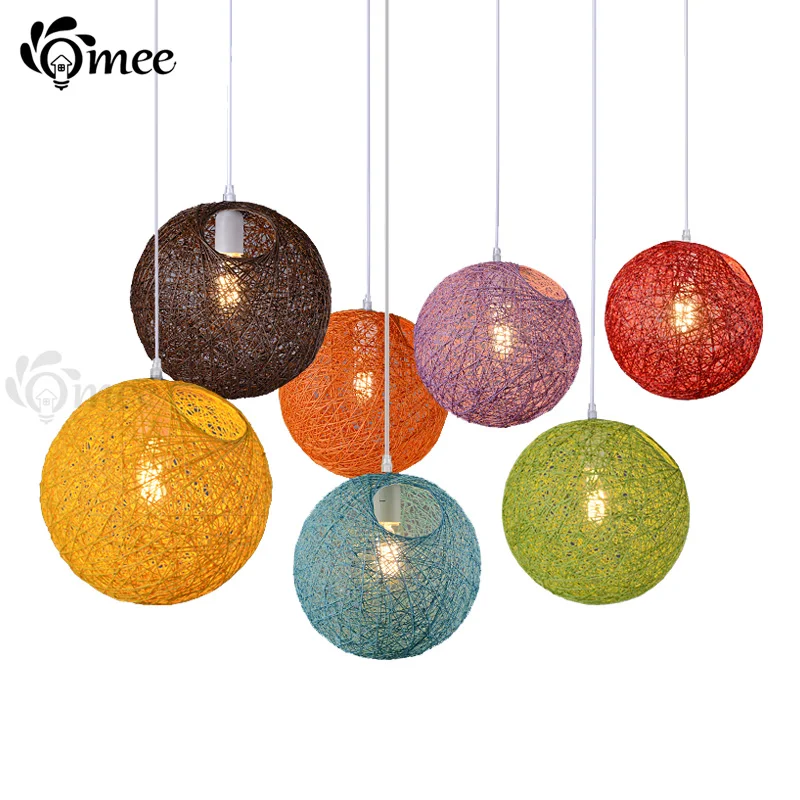 Плетеный подвесной светильник 20 см современный короткий из ротанга для