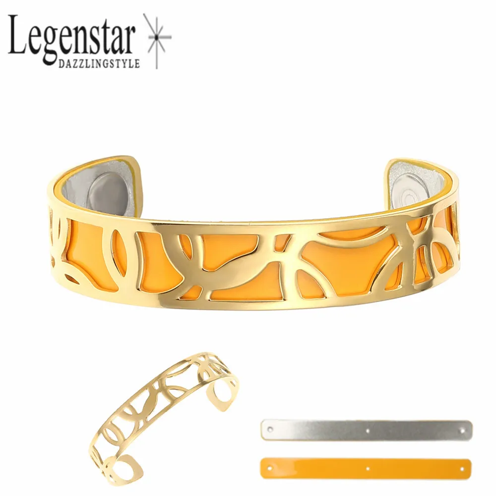 

Legenstar Stainless Steel Cuff Bangle Bracelet for Women Gold Color Circle Pattern Reversible Leather Love Bangle Pulseiras