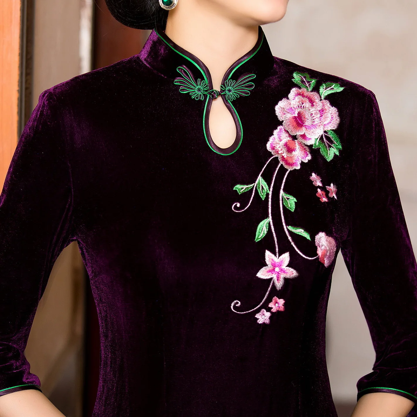 Королевское синее платье-Ципао из искусственного велюра велюровое бархатное