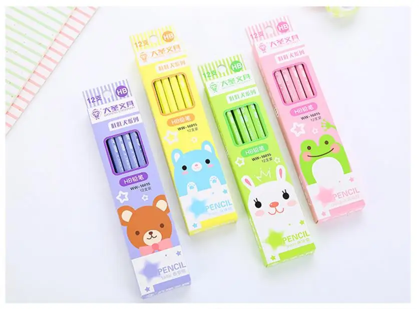 Пишущий карандаш с рисунком из мультфильма, 12 шт./кор., серия животных, карандаш для студентов, хороший карандаш для письма, бессвинцовый яд, чистый цвет, школьные принадлежности