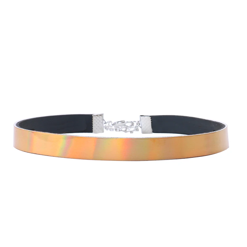 LWONG 1cm Width Thin Holographic Chokers Necklaces for Women Rainbow Iridescent Holo Hologram Choker Chocker PU Leather Necklace | Украшения