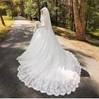 Белое Кружевное мусульманское свадебное платье JIERUIZE с длинными рукавами и высоким воротом