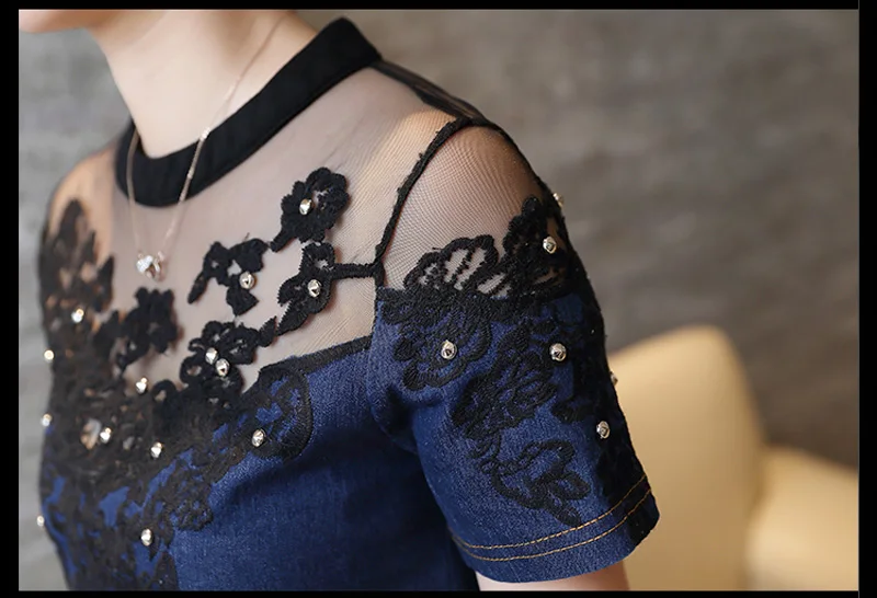 Женское платье из джинсовой ткани модное Сетчатое с вышивкой летнее пляжное