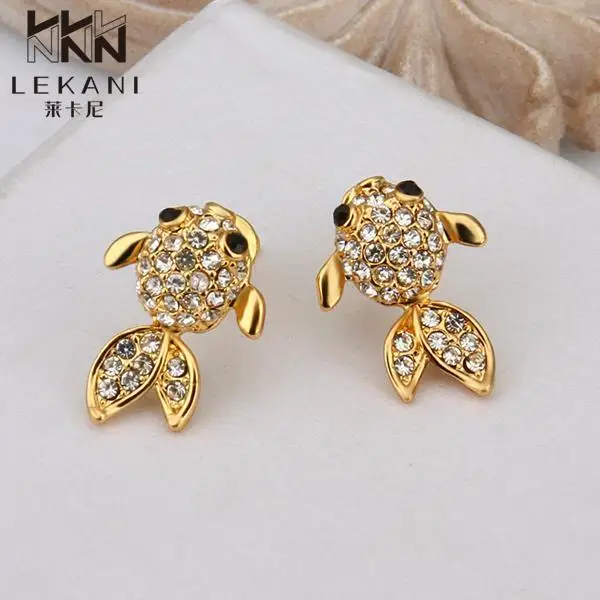 Women Fashion tin alloy Jewelry 18K Gold Plated Earrings goldfish pattern rhinestone texture trendy earrings E804 E805 E806 | Украшения и