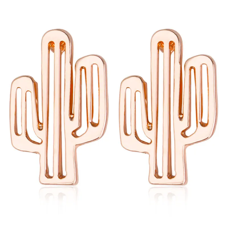 Женские серьги гвоздики в виде кактуса розового золотого и серебряного