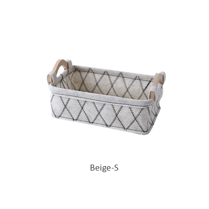 Beige S Войлочная коробка для белья, хлопковая и льняная ручка, Настольная корзина для хранения мусора, модный стиль, удобный держатель, органайзер для косметики украшений - Цвет: Beige S
