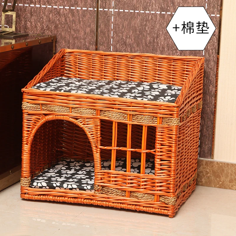2 with warm mat Ручная работа, домик для кошек, летний, для питомцев, для кошек, ротанга, вилла, дом, прочная, для питомцев, спальная кровать, дышащая, для кошек, питомник, Прямая поставка - Цвет: 2 with warm mat