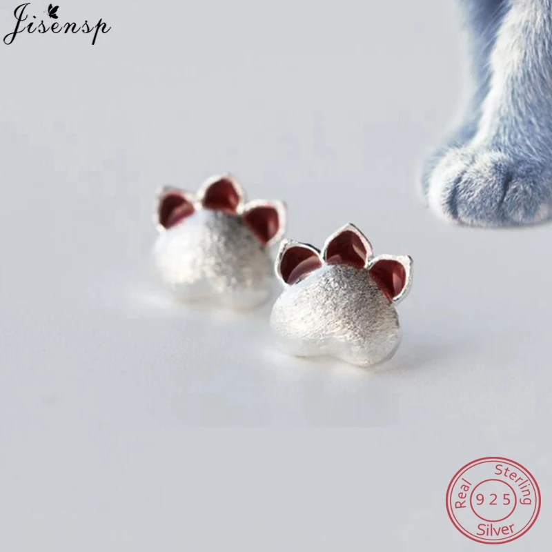 Серьги гвоздики Jisensp в виде кошачьей лапы для детей серебристые украшения
