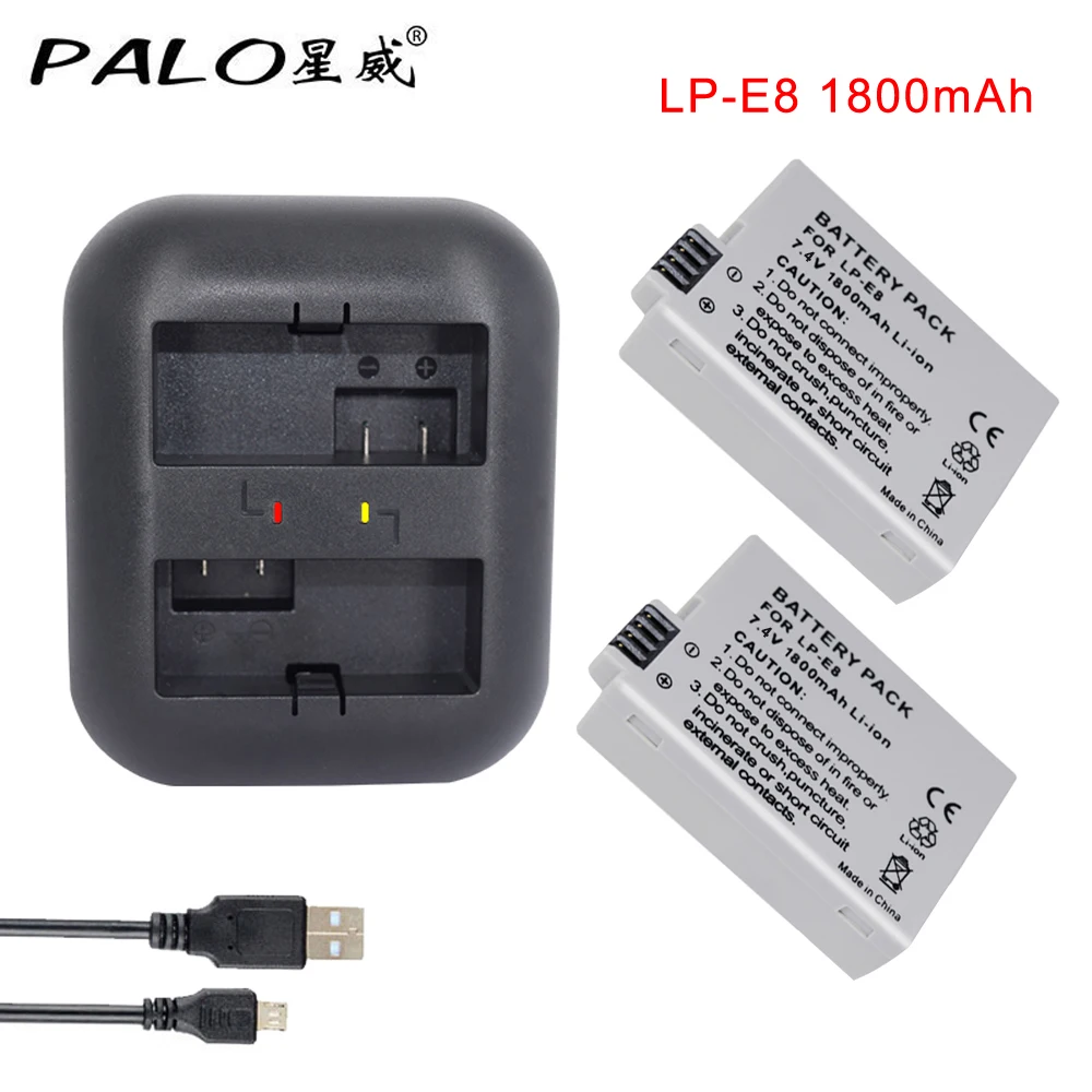 

PALO 2Pcs LP-E8 LPE8 LP E8 Battery Batterie AKKU+Indicator Charger for Canon EOS 550D 600D 650D 700D X4 X5 X6i X7i T2i T3i