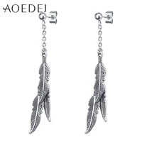 aoedej stainless steel earrings for women men long tassel feather earrings vintage hanging earrings pendientes mujer moda